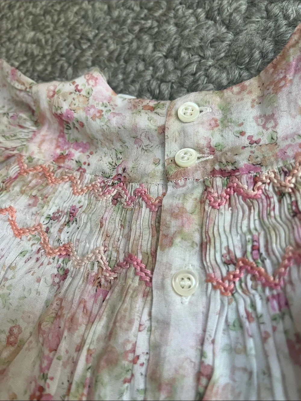 Bonpoint Floral Smocked Dress and Bloomers - Pink and Cream